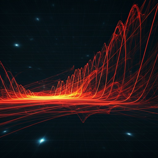 abstract digital visualization of energy grid congestion with red and orange flow lines representing carbon intensity on a dark tech background